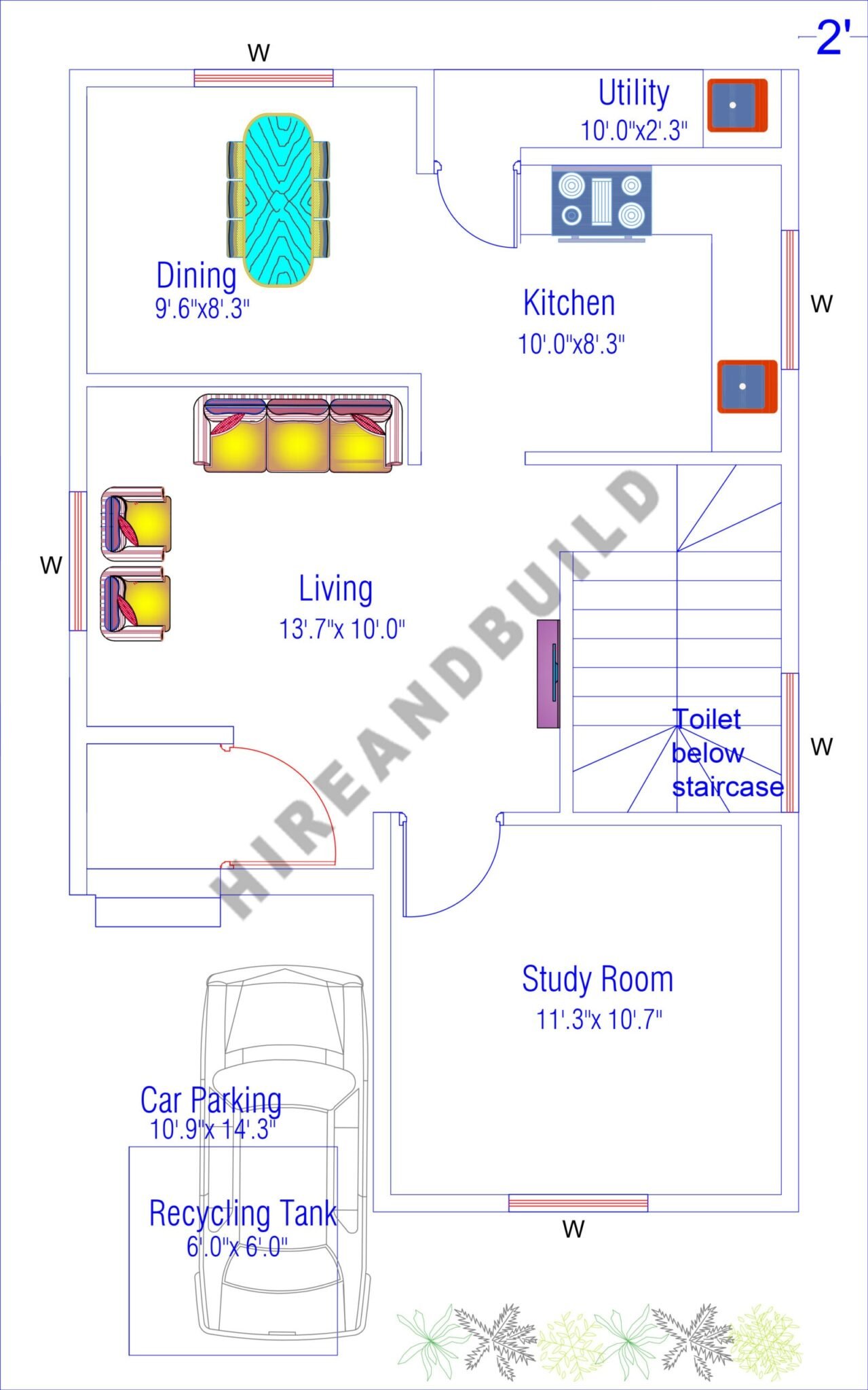 700 sq ft duplex house plan:gf